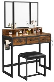 FLORA sminkasztal puffal, 28,6x42 cm, barna/fekete