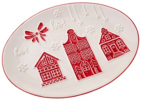 Fehér szervírozó kerámia tányér karácsonyi mintával Christmas cottage – Dakls