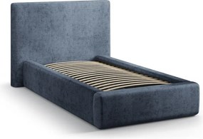 Sötétkék kárpitozott ágyneműtartós egyszemélyes ágy ágyráccsal 90x200 cm Amy – Micadoni