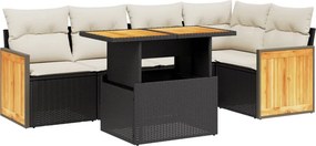 vidaXL 6 részes fekete polyrattan kerti ülőgarnitúra párnákkal