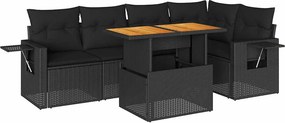 vidaXL 6 részes fekete polyrattan kerti ülőgarnitúra párnákkal