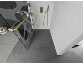 Mexen Kioto+, Walk-In zuhanyparaván polccal és akasztóval 140 x 200 cm, 8 mm átlátszó üveg fehér mintás, arany matt profil, 800-140-121-55-97