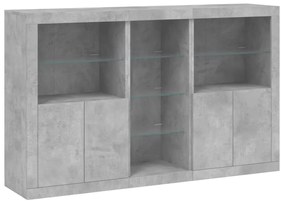 betonszürke tálalószekrény LED-világítással 162 x 37 x 100 cm