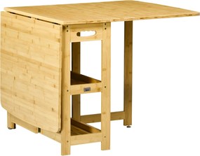 HOMCOM Összecsukható Étkezőasztal 6 Személyrészére Polcokkal Konyhai Asztal Kis Terekhez 149,5 x 80 x 73,5 cm Természetes | Aosom