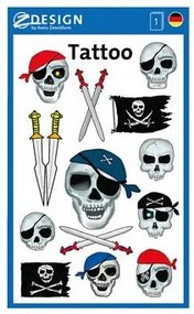 Matrica, tetoválás, 1 ív, 76x120 mm, AVERY ZWECKFORM, Z-Design No.56632, kalóz halálfejek kardokkal (AY56632)