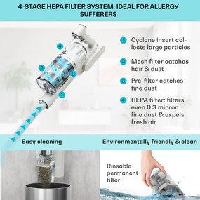 Klarstein LARMA, porszívó, vezeték nélküli, zsák nélküli, maximális üzemidő 45 perc, LED