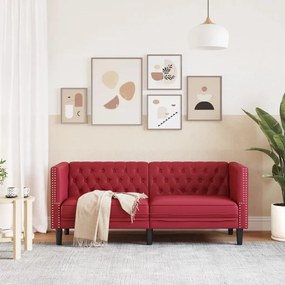 kétszemélyes bordó műbőr Chesterfield kanapé
