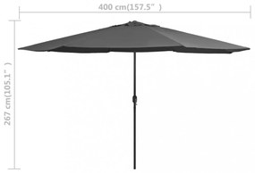 antracitszürke kültéri napernyő fémrúddal, 390 cm átmérőjű