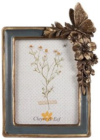CLEEF.2F1126 Képkeret mélyzöld, arny színű virág-pillangó dekorral, 18x26/13x18cm, műanyag