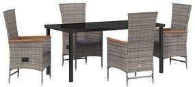 vidaXL Kert étkező szett párnával 5 pcs Szürke Porszórt acél