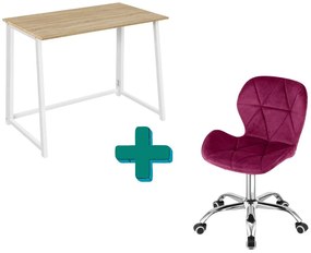Dolgozószobai szett – összecsukható íróasztal ZARIMO 80×40 cm fehér + irodai szék AVOLA VELVET bordó