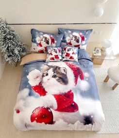 3 részes ágyneműhuzat Polycotton Christmas Cat 200x140cm+90x70cm TiaHome