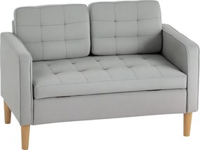 HOMCOM Kétfős Kanapé, Tárolóhellyel, Fából készült Lábakkal, Párnázott Velúr Hatású Kanapé Nappaliba és Hálószobába, 117x62x78 cm, Világosszürke | Aos
