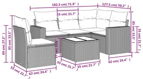 6 részes világosszürke polyrattan kerti ülőgarnitúra párnákkal