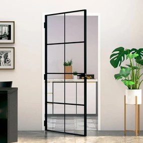 Fekete edzett üveg és alumínium vékony beltéri ajtó 93x201,5 cm