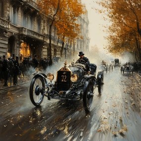 Vászonkép Canvas Retro Autó Utcai Verseny Emberek Város 80x80