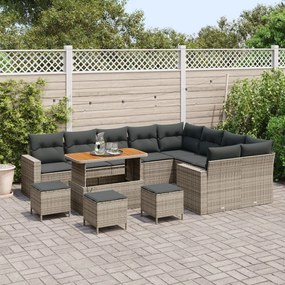 12 Darabos Kert Kanapé Szett Párnával Szürke Poli Rattan, 3 Darabos Kert Étkező Szett Párnával Szürke Poli Rattan