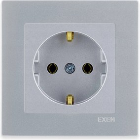 Exen Schuko szimpla aljzat földeléssel 2P+E Ezüst keret Ezüst