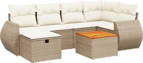 vidaXL 7 részes bézs polyrattan kerti ülőgarnitúra párnákkal