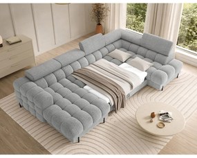 Szürke buklé kinyitható sarokkanapé (jobb oldali-U alakú) Feraria – ELTAP