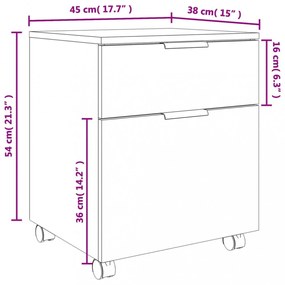 betonszürke szerelt fa mobil iratszekrény kerekekkel 45x38x45cm