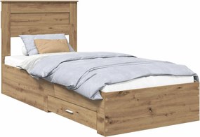 vidaXL Ágykeret fejtámlával fiókkal Artisan tölgy 90 x 200 cm Faanyag