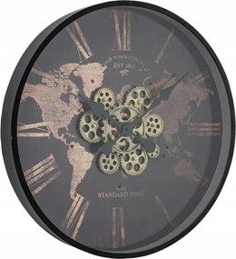 Falióra Kerek Modern Mdf Világtérkép Fekete 57X6 CM