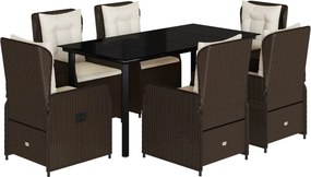 vidaXL 7 részes barna polyrattan kerti étkezőgarnitúra párnával