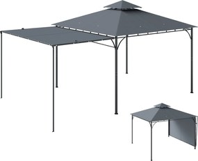 Outsunny 3,2 x 3,2 m fém kerti pavilon — kihúzható ponyva, dupla tető, UPF 30+, sötétszürke | Aosom