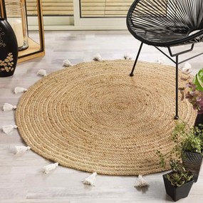 Fehér-natúr színű kerek szőnyeg ø 120 cm Shira – douceur d'intérieur