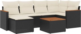 vidaXL 7 részes fekete polyrattan kerti ülőgarnitúra párnával