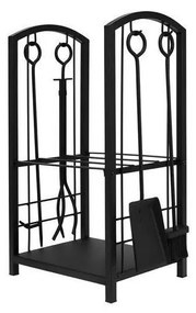 Fához való kosár kandallószerszámokkal 30x40x73 cm fekete