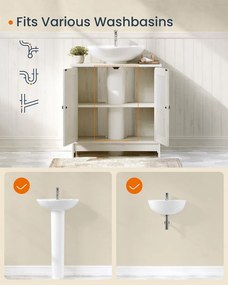Rusztikus fehér mosdó alatti szekrény állítható polccal, szerszám nélkül