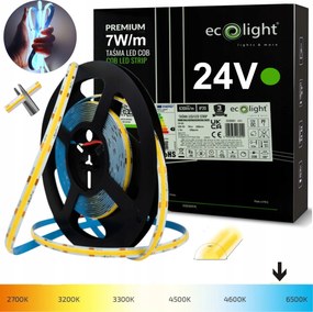 Cob Led Szalag Professzionális 7W/m 24V Hideg Fehér 6000K Neon 630lm/m 1m