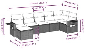 7 részes fekete polyrattan kerti ülőgarnitúra párnával