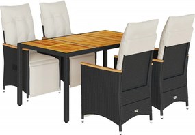 vidaXL 5 részes fekete polyrattan kerti bisztrógarnitúra párnákkal