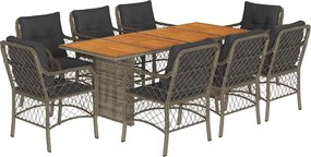 vidaXL 9 részes szürke polyrattan kerti étkezőgarnitúra párnával