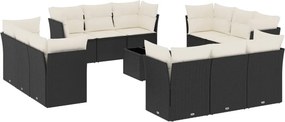 vidaXL 13 részes fekete polyrattan kerti ülőgarnitúra párnákkal