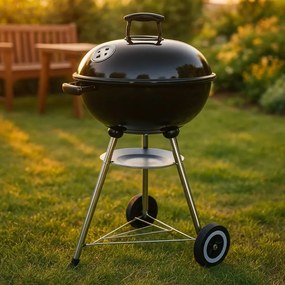 Kompakt faszenes golyósgrill  hőmérővel fekete