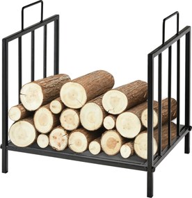 Outsunny Kandallófa Rakodó 44,5x33x46,5 cm Hagyományos Beltéri és Kültéri Tűzifa Tartó Fa Tároló Tűzifa Állvány Fogantyúkkal Emelt Dizájn Fekete | Aos