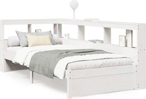 vidaXL fehér tömör fenyőfa könyvespolcos ágy matrac nélkül 75 x 190 cm