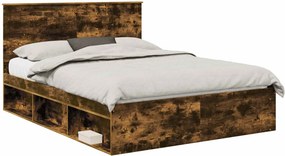vidaXL Ágykeret fejtámlával Füstölt tölgy 150 x 200 cm Tömör fenyőfa
