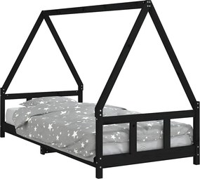 vidaXL fekete tömör fenyőfa gyerekágykeret 90 x 200 cm