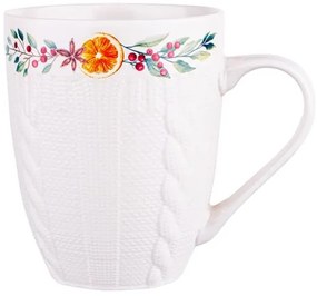 Karácsonyi porcelán bögre 330 ml - kötött hatású narancs mintás