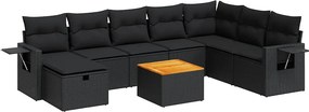 vidaXL 9 részes fekete polyrattan kerti ülőgarnitúra párnákkal