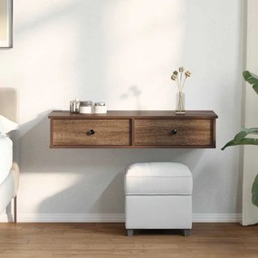 barna tölgy szerelt fa falipolc fiókokkal 100 x 37,5 x 19 cm