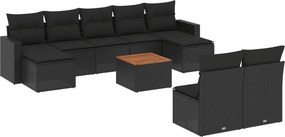 vidaXL 10 részes fekete polyrattan kerti ülőgarnitúra párnákkal