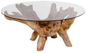 Amazonas dohányzóasztal üveggel, natúr lábakkal, Ø110x50 cm