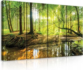 Vászonkép 120x80 Erdő folyó patak nap sugarak természet zöld víz tükröződés