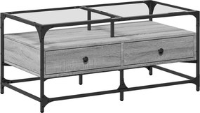 vidaXL szürke sonoma acél dohányzóasztal üveglappal 98,5x50x45 cm